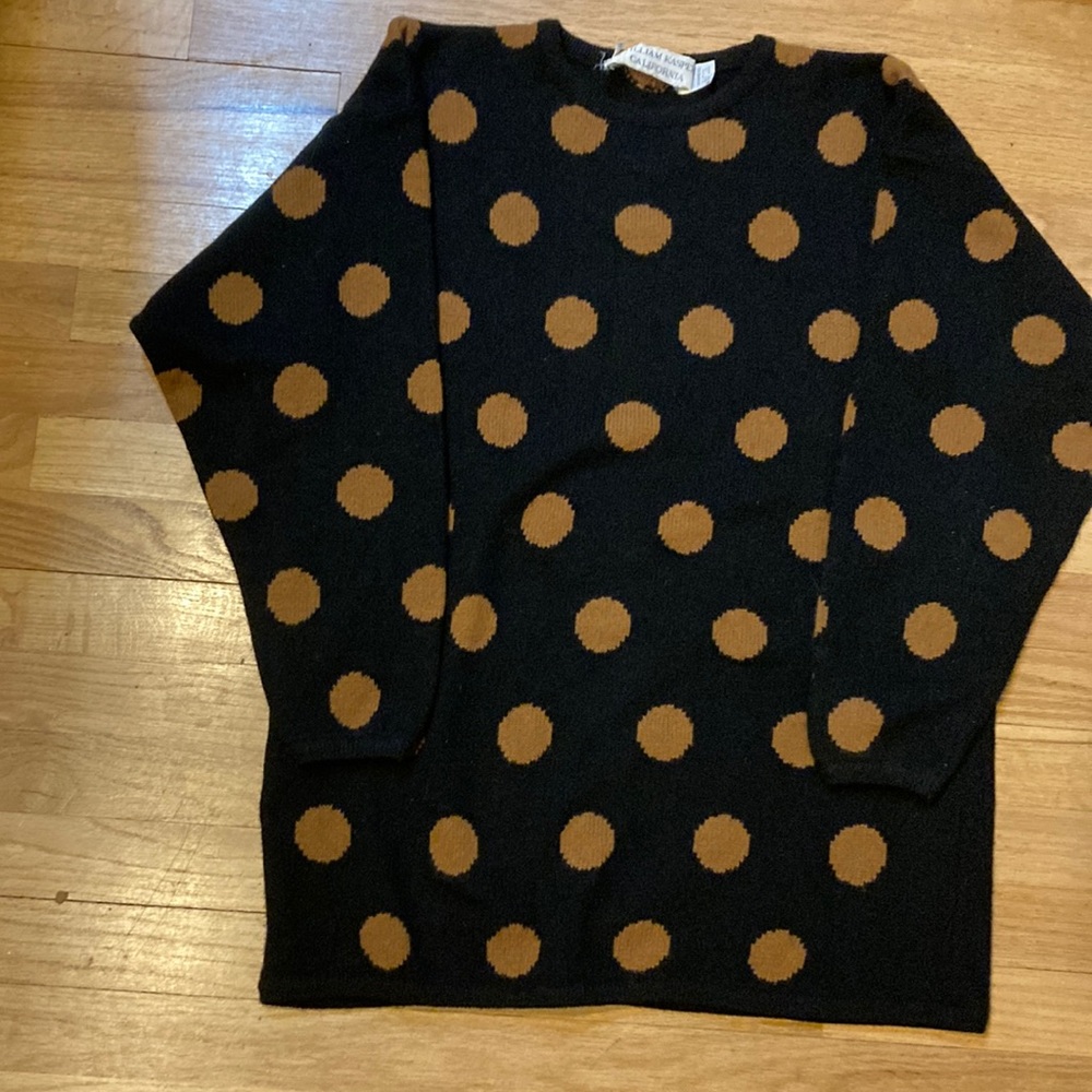 Vintage William Kasper California cashmere large polka dot long sweater